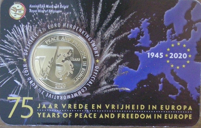 (afbeelding voor) 2,5 Euro Belgie 2020 75 jaar Vrede ( Nederlands ) in coincard